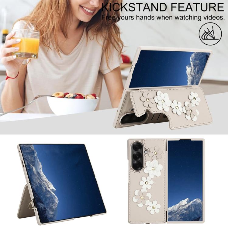 For Samsung Galaxy Z Fold7 5G Crossbody Flower Pattern Leather Phone Case
