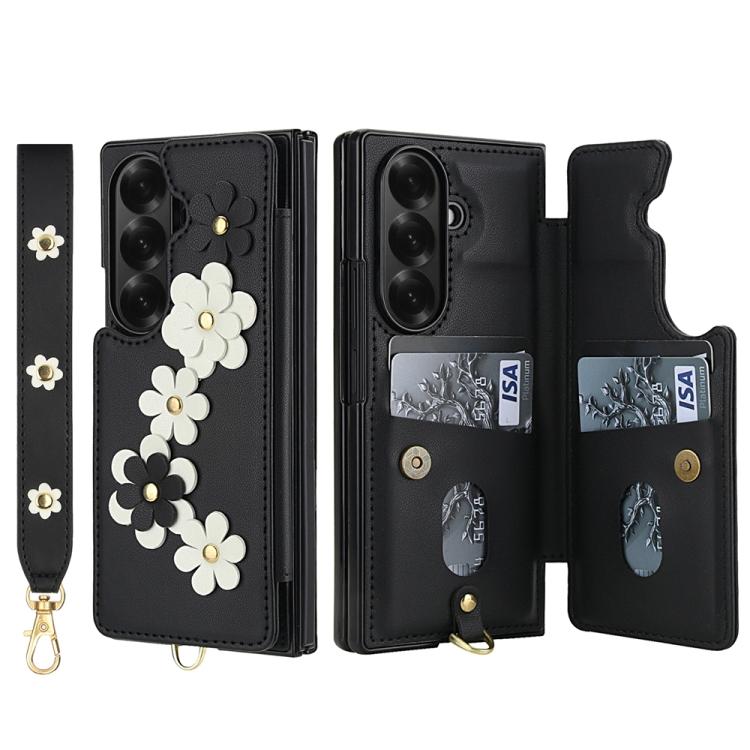 For Samsung Galaxy Z Fold7 5G Crossbody Flower Pattern Leather Phone Case