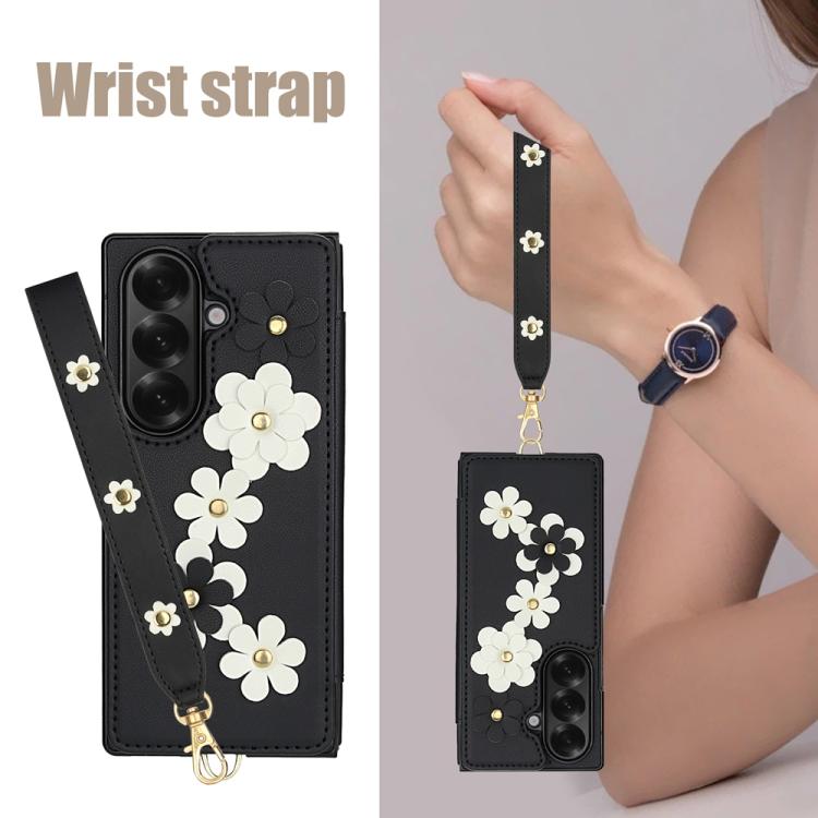 For Samsung Galaxy Z Fold7 5G Crossbody Flower Pattern Leather Phone Case