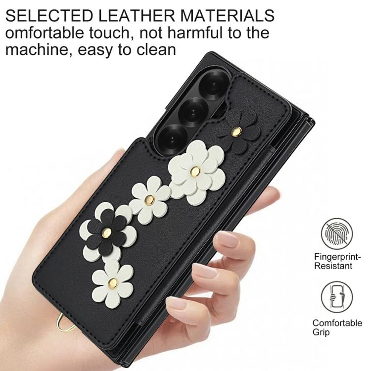 For Samsung Galaxy Z Fold7 5G Crossbody Flower Pattern Leather Phone Case
