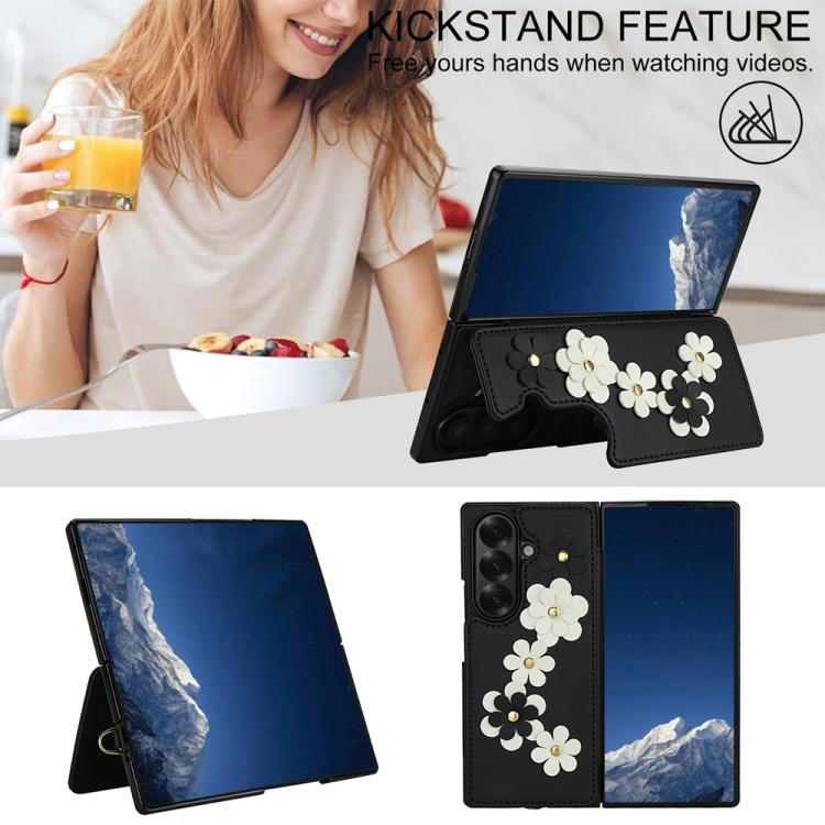 For Samsung Galaxy Z Fold7 5G Crossbody Flower Pattern Leather Phone Case
