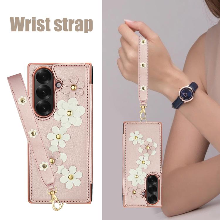 For Samsung Galaxy Z Fold7 5G Crossbody Flower Pattern Leather Phone Case