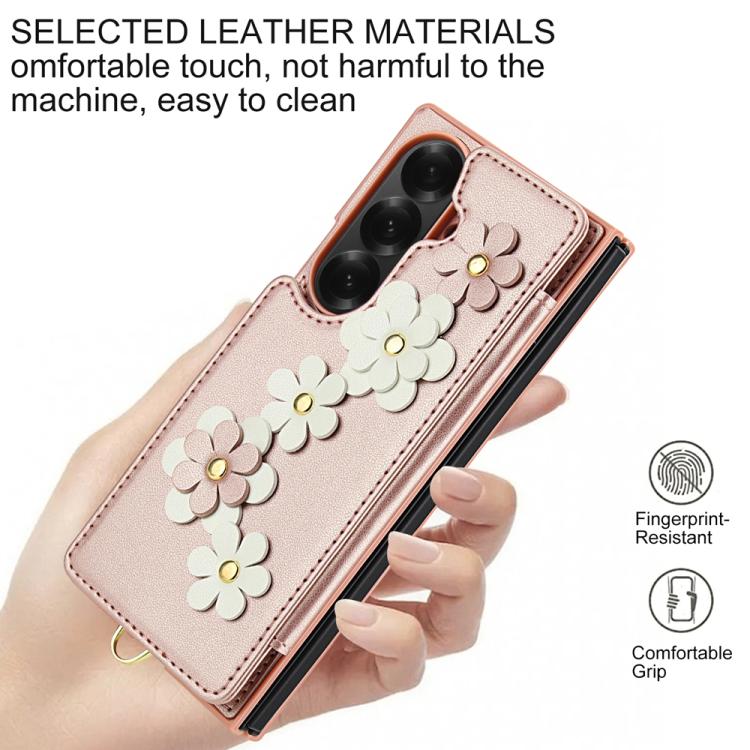 For Samsung Galaxy Z Fold7 5G Crossbody Flower Pattern Leather Phone Case