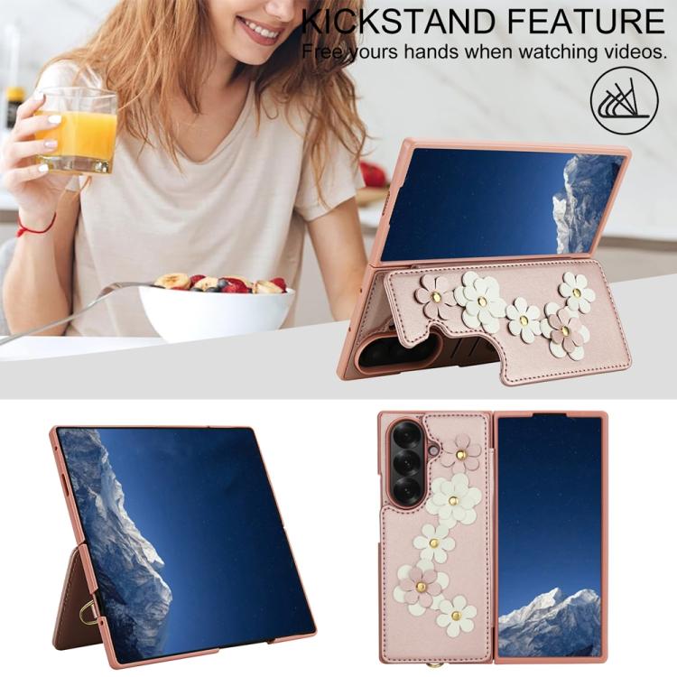 For Samsung Galaxy Z Fold7 5G Crossbody Flower Pattern Leather Phone Case