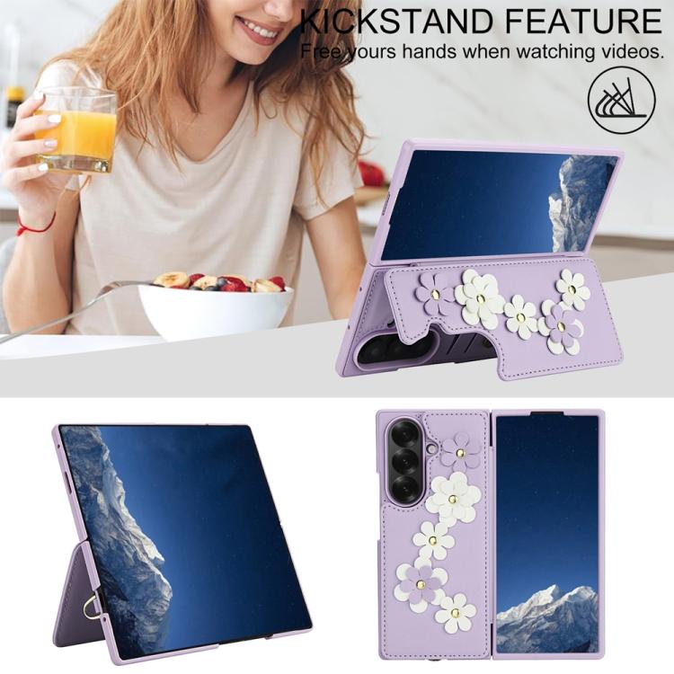 For Samsung Galaxy Z Fold7 5G Crossbody Flower Pattern Leather Phone Case