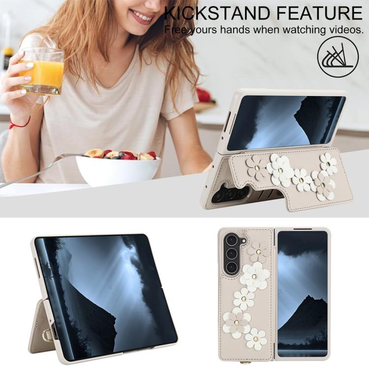 For Samsung Galaxy Z Fold5 Crossbody Flower Pattern Leather Phone Case