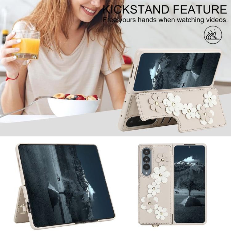 For Samsung Galaxy Z Fold4 Crossbody Flower Pattern Leather Phone Case