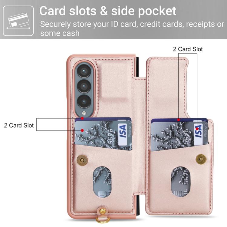 For Samsung Galaxy Z Fold4 Crossbody Flower Pattern Leather Phone Case