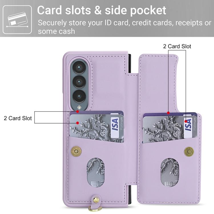 For Samsung Galaxy Z Fold4 Crossbody Flower Pattern Leather Phone Case