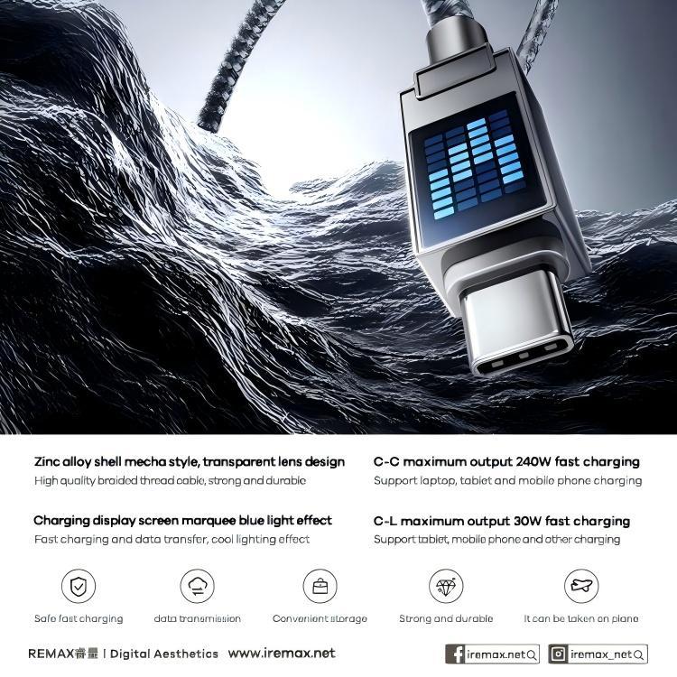 REMAX CB01 3A USB to 8 Pin Aluminum Alloy Braided Fast Charging Data Cable with LED Light, Length: 1.2m - Black