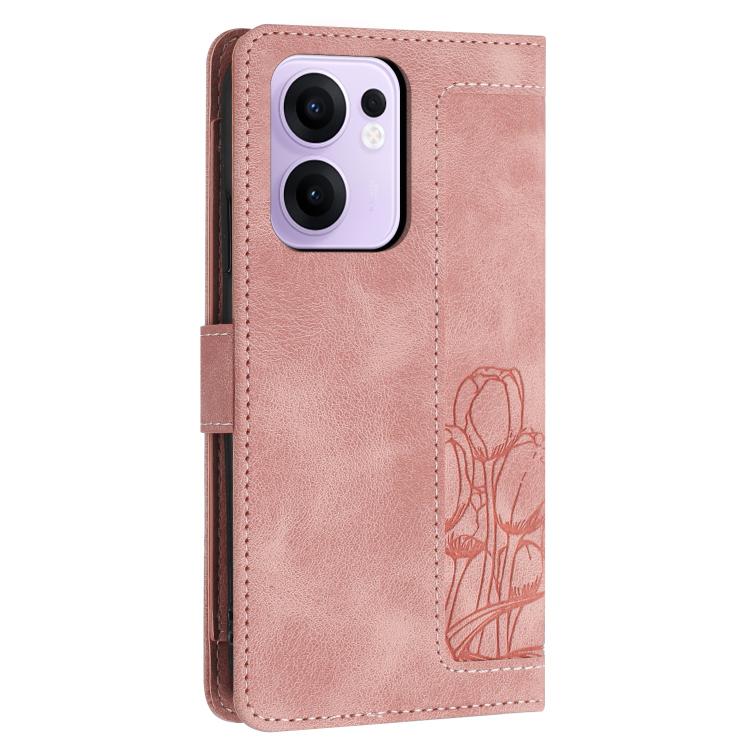 For OPPO Reno13 F 5G / 4G Tulips Embossed Leather Phone Case with Lanyard
