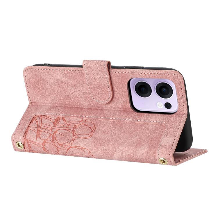 For OPPO Reno13 F 5G / 4G Tulips Embossed Leather Phone Case with Lanyard