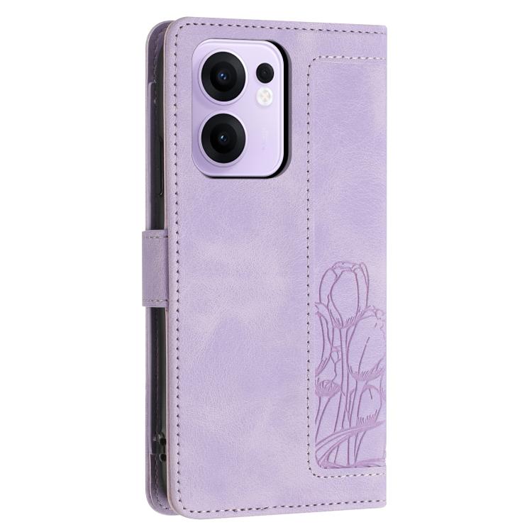 For OPPO Reno13 F 5G / 4G Tulips Embossed Leather Phone Case with Lanyard