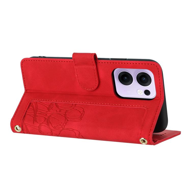 For OPPO Reno13 F 5G / 4G Tulips Embossed Leather Phone Case with Lanyard