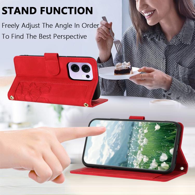 For OPPO Reno13 F 5G / 4G Tulips Embossed Leather Phone Case with Lanyard