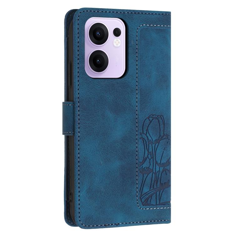 For OPPO Reno13 F 5G / 4G Tulips Embossed Leather Phone Case with Lanyard
