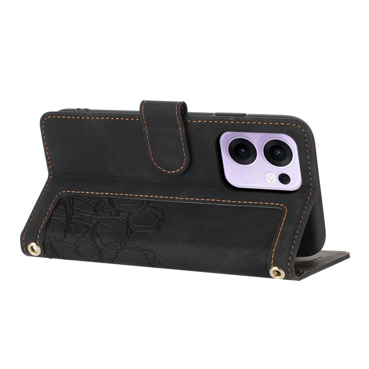 For OPPO Reno13 F 5G / 4G Tulips Embossed Leather Phone Case with Lanyard