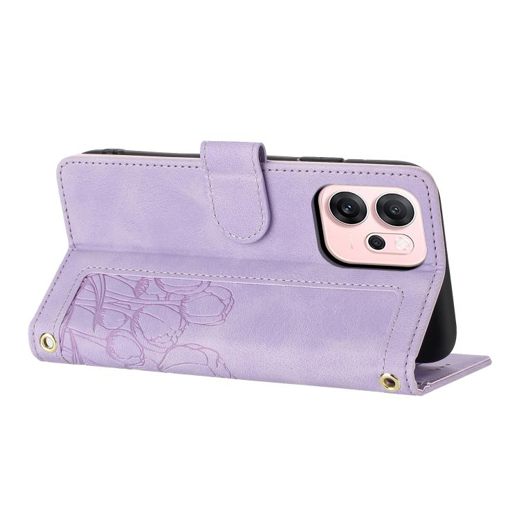 For OPPO Reno14 F 5G Tulips Embossed Leather Phone Case with Lanyard