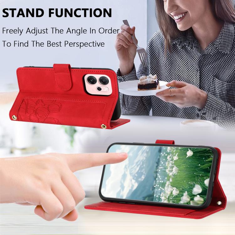 For OPPO Reno14 5G Global Tulips Embossed Leather Phone Case with Lanyard