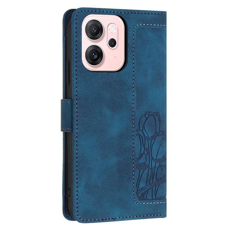For OPPO Reno14 5G Global Tulips Embossed Leather Phone Case with Lanyard