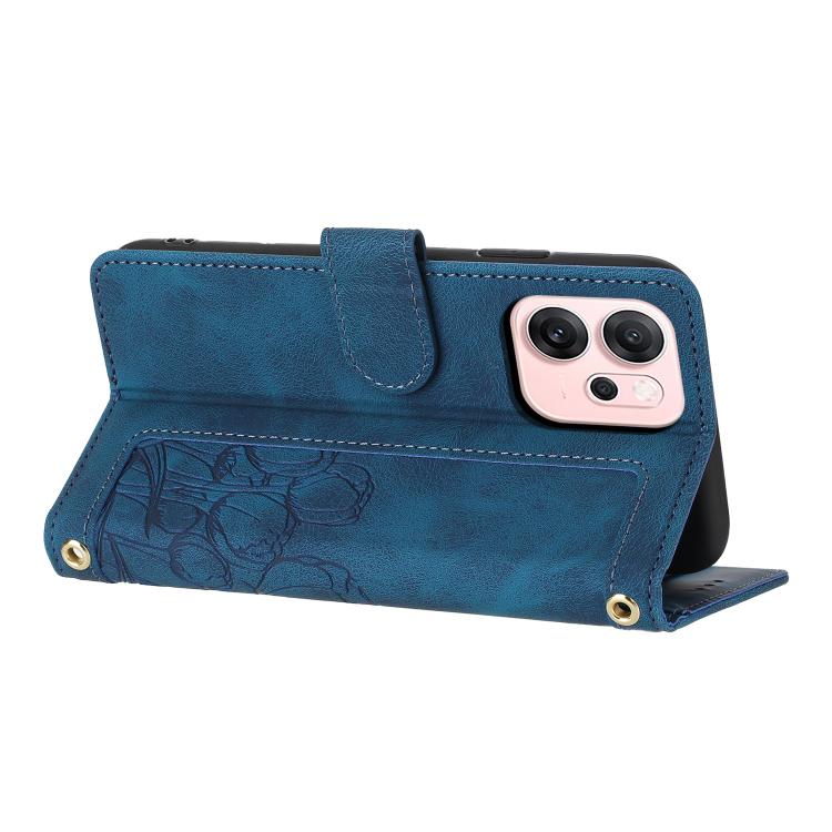For OPPO Reno14 5G Global Tulips Embossed Leather Phone Case with Lanyard