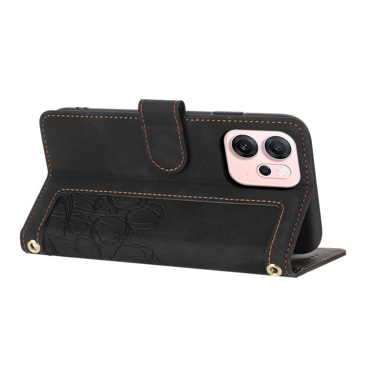 For OPPO Reno14 5G Global Tulips Embossed Leather Phone Case with Lanyard