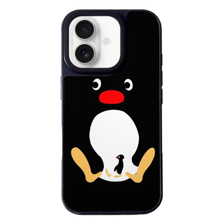 For iPhone 16 Black Back White Belly Penguin Pattern Silicone Phone Case - Black
