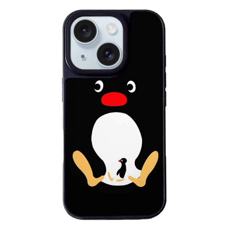 For iPhone 15 Black Back White Belly Penguin Pattern Silicone Phone Case - Black