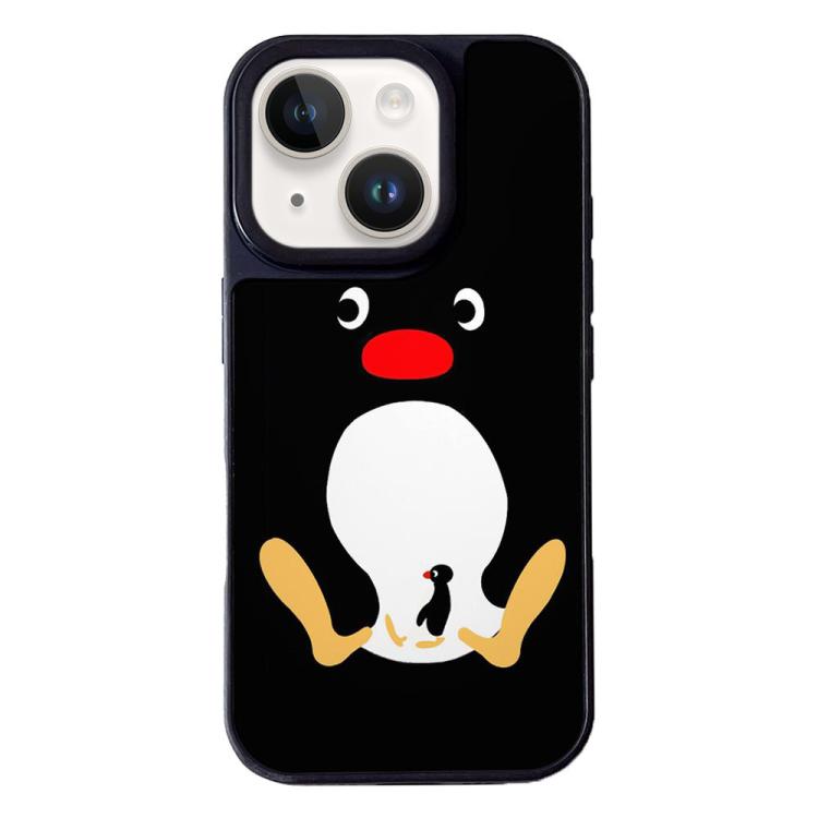 For iPhone 13 Black Back White Belly Penguin Pattern Silicone Phone Case - Black
