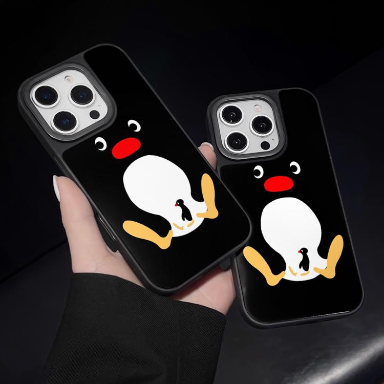 For iPhone 16 Pro Black Back White Belly Penguin Pattern Silicone Phone Case - Black