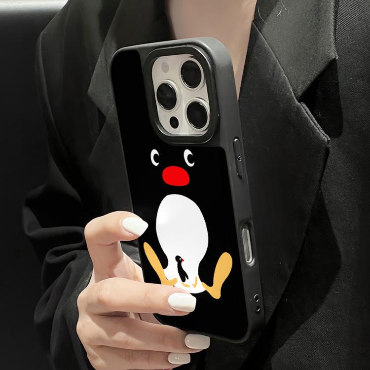 For iPhone 13 Pro Max Black Back White Belly Penguin Pattern Silicone Phone Case - Black