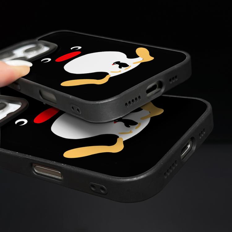 For iPhone 16 Pro Max Black Back White Belly Penguin Pattern Silicone Phone Case - Black