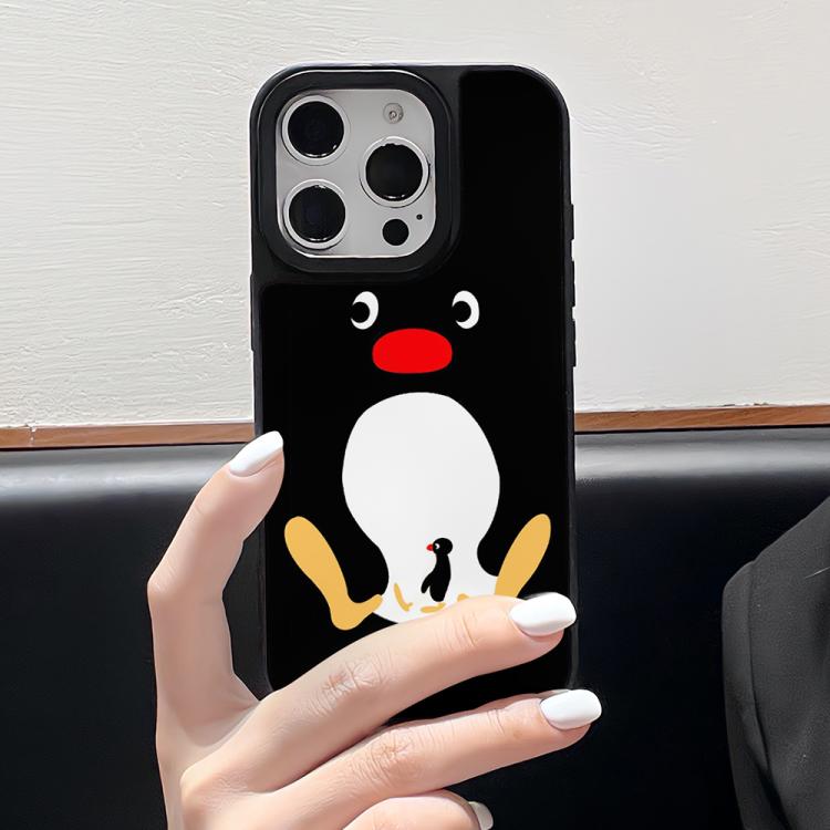 For iPhone 14 Pro Max Black Back White Belly Penguin Pattern Silicone Phone Case - Black