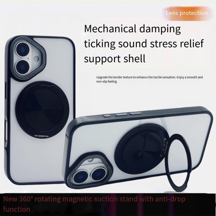 For iPhone 16 Plus Semi-Transparent 360 Rotation Holder MagSafe Phone Case