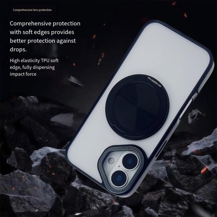 For iPhone 16 Plus Semi-Transparent 360 Rotation Holder MagSafe Phone Case