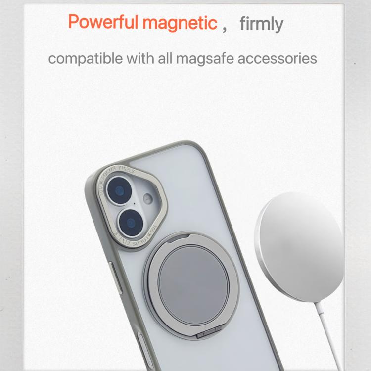 For iPhone 16 Plus Semi-Transparent 360 Rotation Holder MagSafe Phone Case