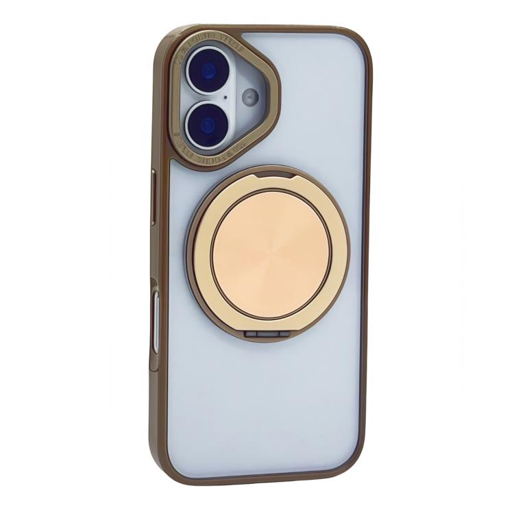 For iPhone 16 Plus Semi-Transparent 360 Rotation Holder MagSafe Phone Case