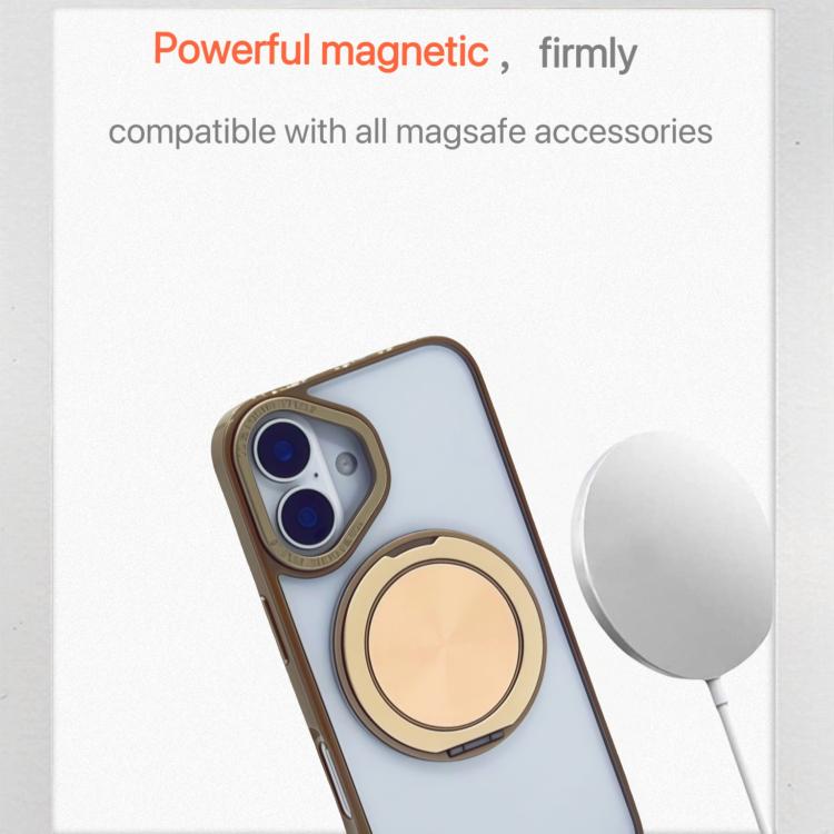 For iPhone 16 Plus Semi-Transparent 360 Rotation Holder MagSafe Phone Case