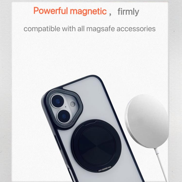 For iPhone 16 Semi-Transparent 360 Rotation Holder MagSafe Phone Case