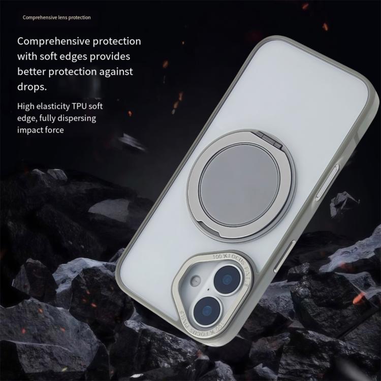For iPhone 16 Semi-Transparent 360 Rotation Holder MagSafe Phone Case