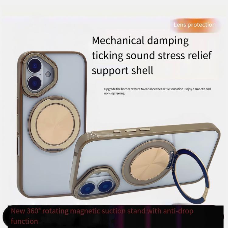 For iPhone 16 Semi-Transparent 360 Rotation Holder MagSafe Phone Case