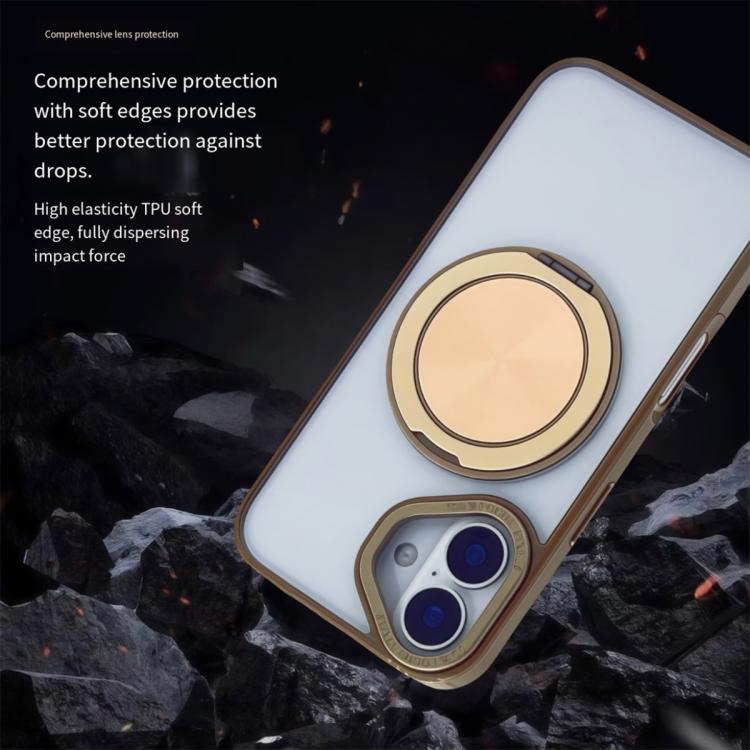 For iPhone 16 Semi-Transparent 360 Rotation Holder MagSafe Phone Case