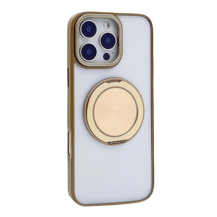 For iPhone 15 Pro Max Semi-Transparent 360 Rotation Holder MagSafe Phone Case