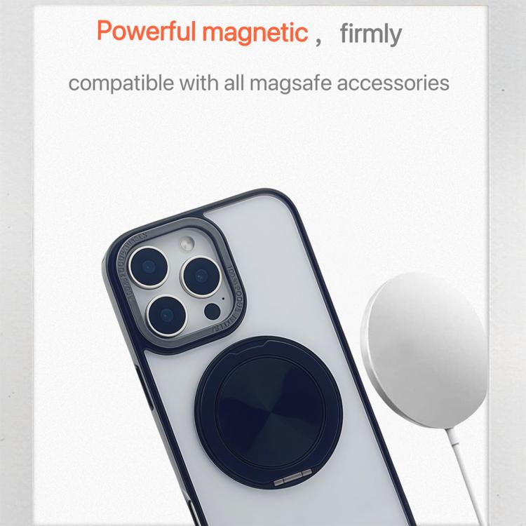 For iPhone 15 Plus / 14 Plus Semi-Transparent 360 Rotation Holder MagSafe Phone Case