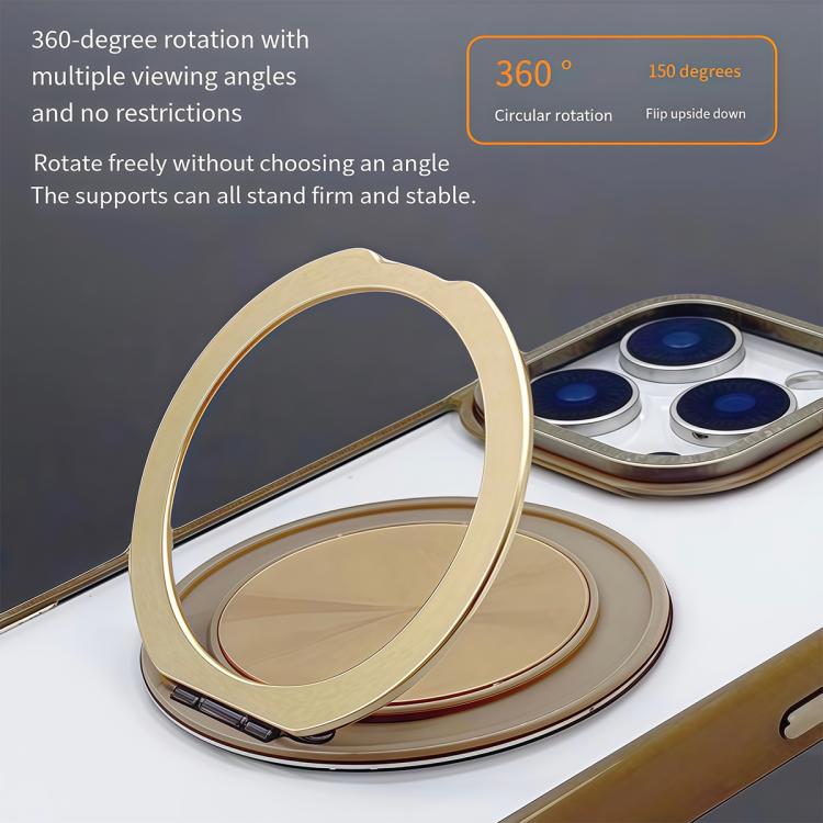 For iPhone 15 Plus / 14 Plus Semi-Transparent 360 Rotation Holder MagSafe Phone Case