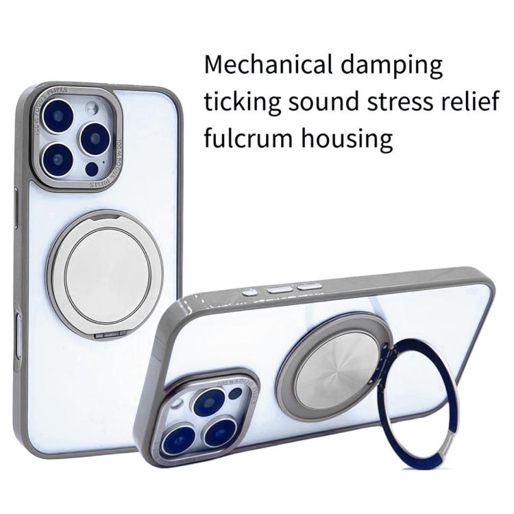 For iPhone 15 Semi-Transparent 360 Rotation Holder MagSafe Phone Case
