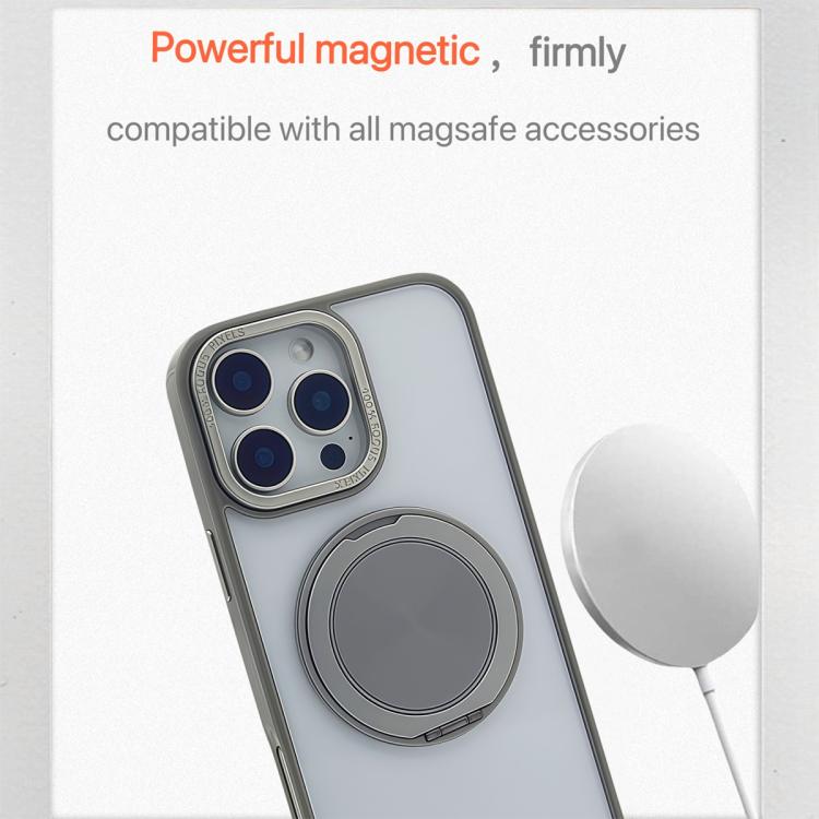 For iPhone 15 Semi-Transparent 360 Rotation Holder MagSafe Phone Case