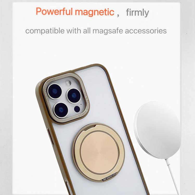 For iPhone 15 Semi-Transparent 360 Rotation Holder MagSafe Phone Case