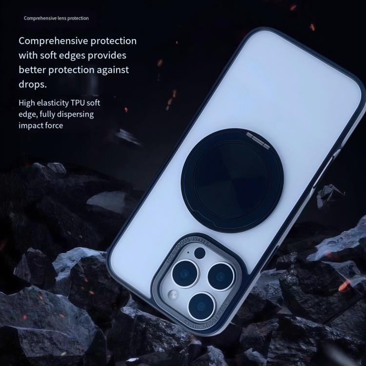 For iPhone 14 Pro Max Semi-Transparent 360 Rotation Holder MagSafe Phone Case