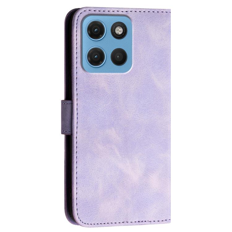 For Motorola Moto G67 5G / G77 5G Grid Butterfly Embossed Pattern Leather Phone Case with Lanyard